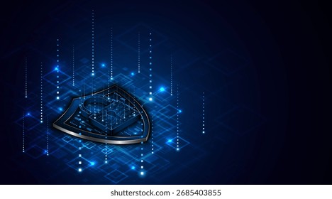 Cyber ​​Sicherheitskonzept mit Schildsymbol und Schloss. Datenschutz und Cyber-Privatsphäre. Innovatives Konzept für fortschrittliche Sicherheitstechnik	