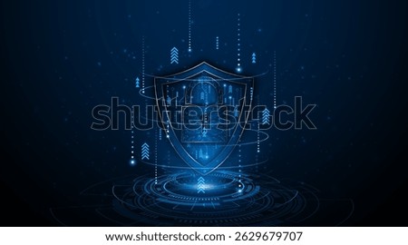 Cyber ​​security concept with shield symbol and lock. Data protection and cyber privacy. Innovative concept of advanced safety technology	