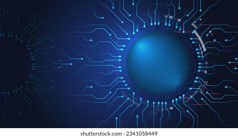 Cyber connection on the blue background. Hi-tech communication design. Electronic vector illustration. Abstract modern digital science technology futuristic circuit board.