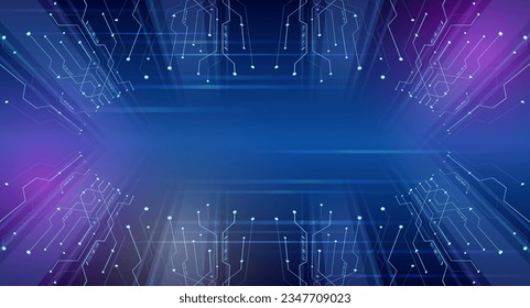 Conexión cibernética en el fondo azul. Diseño de comunicación de alta tecnología. Ilustración vectorial electrónica. Resumen de la moderna tecnología de la ciencia digital tablero de circuitos futuristas.