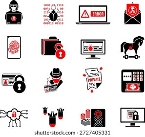 Banner de crimes cibernéticos Banner horizontal de crimes cibernéticos com ícones planos de duas cores hacker, phishing, vírus, tecnologia de nuvem e spam.