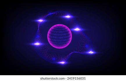 Cyber crime concept. Globe with binary code and security payment information. Digital earth with tech-circle on technology background. Data Sorting. Artificial intelligence. Big data.Smart system. 

