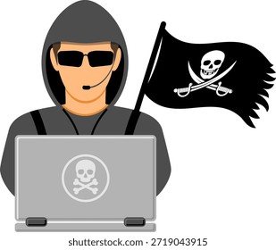 Cyber Crime Concept with Hacker Cyber Crime Concept for Flyer, Poster, Web Site, Printing Advertising Like Hacker, Virus, Bug, Error, Spam and Social Engineering (Conceito de crime cibernético com hacker). Ilustração isolada de vetor.