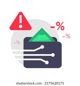 ciberdelito, fraude, robo con phishing, robo de dinero en línea robo de descripción concepto de alerta de diseño plano vector eps10. elemento gráfico moderno para página de inicio, estado vacío ui, infografía, icono