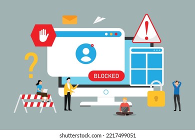 Cyber crime, hacker attack, censorship or ransomware activity security 2d vector illustration concept for banner, website, illustration, landing page, flyer, etc.