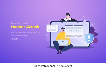 Ilustración de ataque de hackers de delitos informáticos, Crimen en línea acecha ilustración