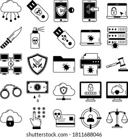 
Los iconos de Cyber Crime y Hacking Isoled Vector establecen que cada icono puede modificarse o editarse fácilmente
