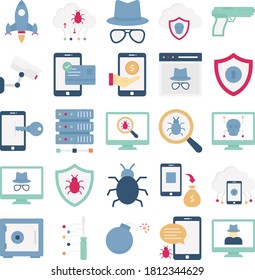 
Los iconos de Cyber Crime y Hacking Isoled Vector establecen que cada icono puede modificarse o editarse fácilmente
