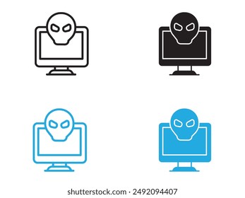 Cyber crime icon black and white vector outline sign