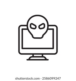 Cyber crime icon black and white vector outline sign