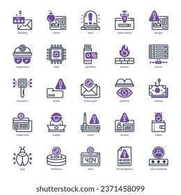 Paquete de iconos de Cyber Crime para tu diseño de sitio web, logotipo, aplicación e interfaz de usuario. Icono de cibercrimen diseño de doble tono. Ilustración gráfica vectorial y trazo editable.