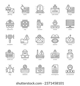 Cyber Crime icon pack for your website design, logo, app, and user interface. Cyber Crime icon outline design. Vector graphics illustration and editable stroke.