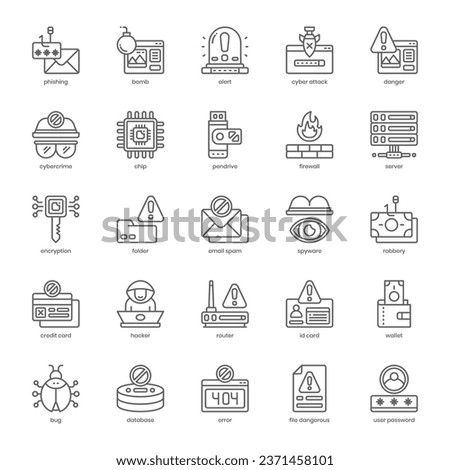 Cyber Crime icon pack for your website design, logo, app, and user interface. Cyber Crime icon outline design. Vector graphics illustration and editable stroke.