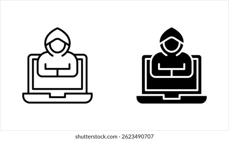 Conjunto de ícones de crimes cibernéticos. Ataques de hackers cibernéticos em computadores, ilustração vetorial em fundo branco