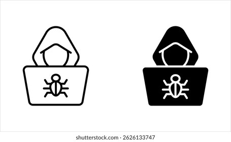 Conjunto de ícones de crimes cibernéticos. Ataques de hackers cibernéticos em computadores, ilustração vetorial em fundo branco