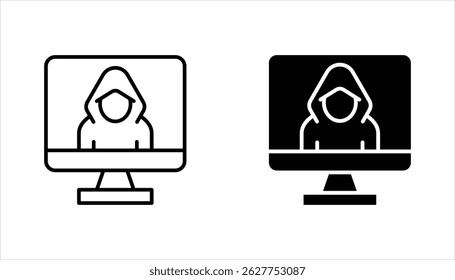 Conjunto de ícones de crimes cibernéticos. Ataques de hackers cibernéticos em computadores, ilustração vetorial em fundo branco