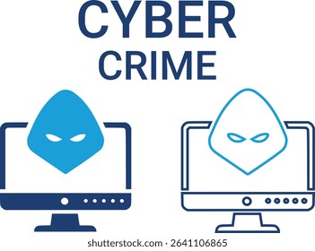 Cyber crime icons, Line art icons design including cloud computing, IT manager, big data, data analytics, internet, network security, and more. Solid vector icons collection