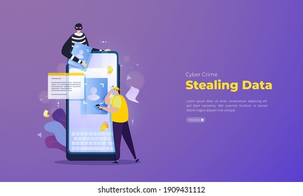 Cyber crime illustration about data access theft on mobile phone concept