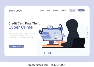 Ilustração de crime cibernético para landing page. Ilustração de roubo de dados de cartão de crédito