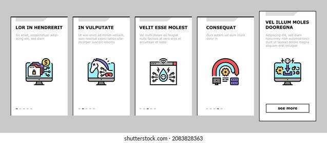 Cyber Crime Internet Business Onboarding Mobile App Page Screen Vector. Ddos And Ping Of Death Attack, Phishing And Teardrop Cyberspace Crime, Malware And Ransomware. Network Theft Illustrations