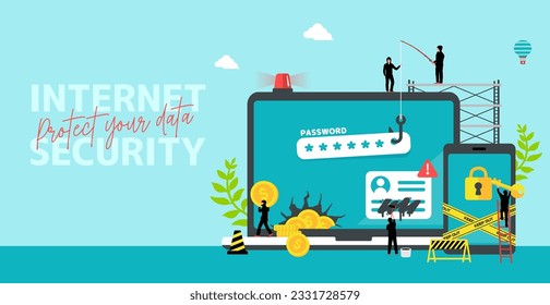Cyber crime ( Internet security ) vector banner illustration