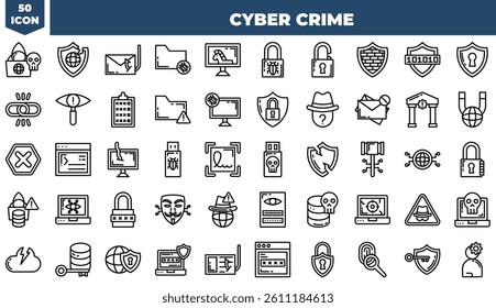 Cyber Crime Line Editable Icons set. Vector illustration in modern thin line style of cyber crime icons: hacker, unprotected, padlock, etc