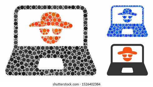 Cyber Crime Mosaic For Cyber Crime Icon Of Spheric Dots In Various Sizes And Color Hues. Vector Round Dots Are Organized Into Blue Mosaic. Dotted Cyber Crime Icon In Usual And Blue Versions.