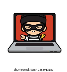 Cyber crime on computer try to hack your Key and password
 ,illustration cartoon flat style isolate on white background