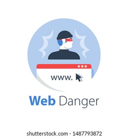 Cyber crime, online security, safe internet access, antivirus software, data protection, web technology, vector flat illustration