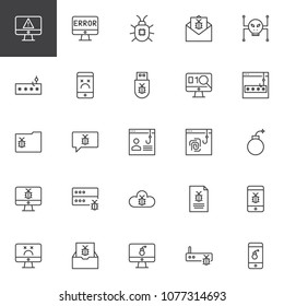 Cyber crime outline icons set. linear style symbols collection, line signs pack. vector graphics. Set includes icons as Alter, Computer Virus, Email, Malware, Phishing, Phone, Folder, Message, Trojan