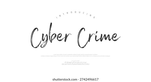 Cyber Crime, Script premium luxury elegant alphabet letters and numbers. Elegant wedding typography classic serif font decorative vintage retro. Creative vector illustration
