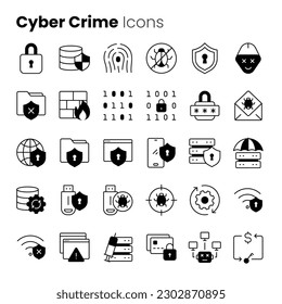 Cyber crime security vector icon set