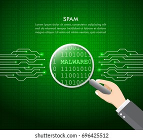 Cyber Crime & Spam Concept with e-mail message alert, Spam, Virus, Bug and Error system, vector illustration.