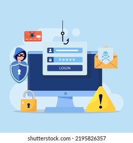 Cyber Crime, Vector concept of phishing scam. hacker attack and web security.