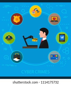 Cyber Crime Flat Icons Concept Vector Stock Vector (Royalty Free ...