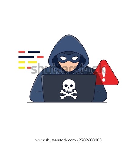 Cyber Criminal Hacker Attack Warning Flat Vector Illustration