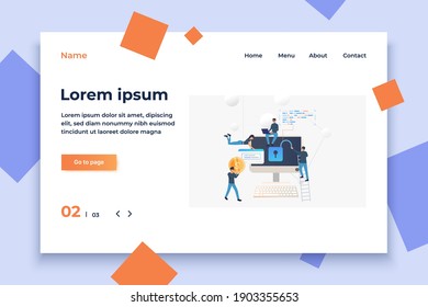 Cyber criminals hacking into bank account. Cartoon hackers opening lock, carrying password and money. Hacker attack concept. Vector illustration can be used for internet fraud, breach, money safety