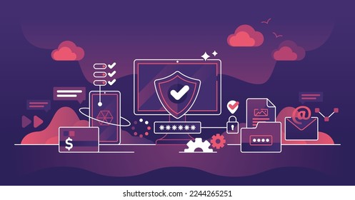 Cyber data security outline concept on a dark background. Protecting personal data and making online systems secure. Locking important files and account access by password. Avoiding hacker attacks.