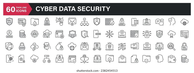 Cyber data security thin line icons. For website marketing design, logo, app, template, ui, etc. Vector illustration.