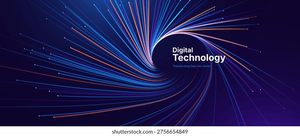 Cyber Data Transmission with Fiber Optic Lines and AI Light Particles. Visual Concept for Explaining High-Speed Broadband and Network Solutions.