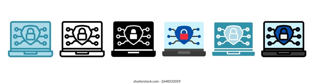Cyber Defense multi estilo, mini ilustração ícone conjunto. Vetor para conceito moderno, impressão, UI, kit UX, web e desenvolvimento de aplicativos. Relacionados com a gestão de riscos, negócios, finanças.