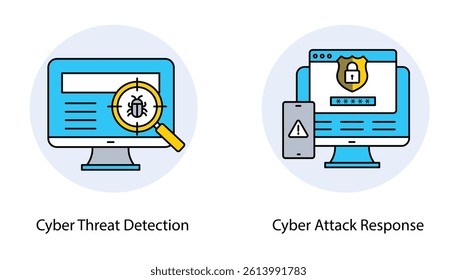 Cyber Defense Network Attack Response Detection Security Vector Symbol Set