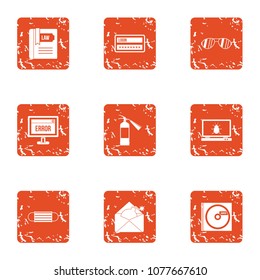 Cyber degree icons set. Grunge set of 9 cyber degree vector icons for web isolated on white background