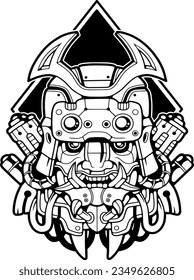 cyber demon Oni, outline illustration design