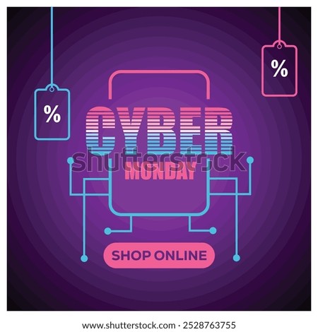 Cyber ​​Monday discount label. Cyber ​​Monday text on a bright background. Cyber ​​Monday concept. Flat vector illustration.