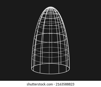 Cyber distorted grid, retro punk design element. Wireframe wave geometry grid on black background. Vector illustration.