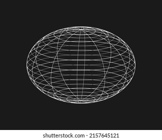 Cyber distorted shape, retro punk design element. Wireframe wave geometry shape on black background. Vector illustration