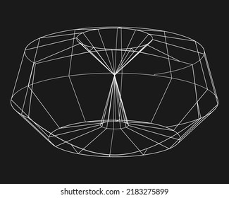 Cyber distorted shape, retro punk design element. Wireframe wave geometry shape on black background. Vector illustration
