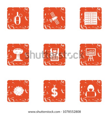 Cyber diversion icons set. Grunge set of 9 cyber diversion vector icons for web isolated on white background