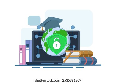 Cyber ​​security education concept. Awareness training, best practices, online safety education. Modern flat style vector illustration for landing page, web banner, infographic.